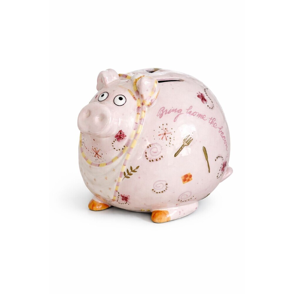 Fitz and Floyd Piggy Bank Bring Home The Bacon Coin Pig Painted Decorated